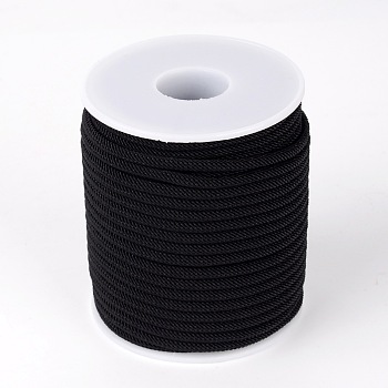 Round Polyester Cords, Black, 3mm, about 21.87 yards(20m)/roll