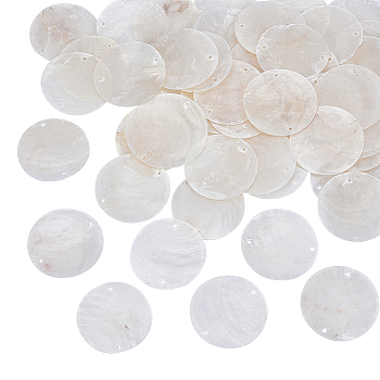 50Pcs Natural Capiz Shell Connector Charms, Flat Round, Seashell Color, 40x0.5~1.5mm, Hole: 1.8mm
