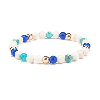Natural & Synthetic Mixed Gemstome Round Beaded Stretch Bracelet for Women, Inner Diameter: 2-1/8 inch(5.3cm), Beads: 6.5mm