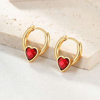 Stainless Steel Hoop Earrings for Women, Heart, Golden, 17x15mm