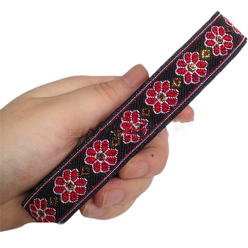 6.8M Ethnic Style Polyester Jacquard Flower Ribbon, Red, 3/4 inch(20mm), about 7.44 Yards(6.8m)/Roll