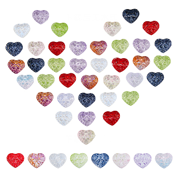 120Pcs 8 Colors Glass Beads, Heart with Bowknot, Mixed Color, 14x16x7.5mm, Hole: 1.2mm, 15pcs/color