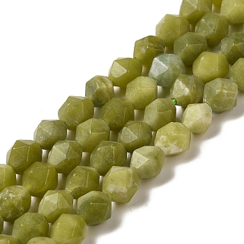 Natural Chinese Jade Beads Strands, Star Cut Round Beads, Faceted, 8x7.5~8mm, Hole: 1mm, about 50~51pcs/strand, 15.55''~15.55''(39.5~40cm)