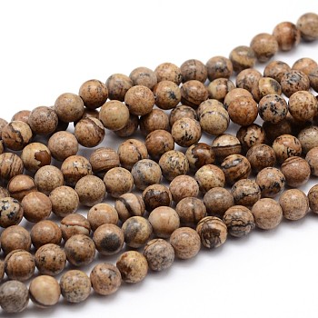 Natural Picture Jasper Round Bead Strands, 6mm, Hole: 1mm, about 64pcs/strand, 16 inch
