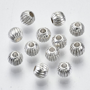 Tibetan Style Alloy Beads, Round, Cadmium Free & Lead Free, Silver, 4x3mm, Hole: 1.2mm, about 6200pcs/1000g