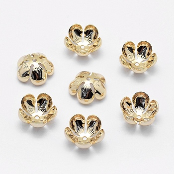 5-Petal Brass Caps, Long-Lasting Plated, Real 18K Gold Plated, Nickel Free, Flower, 13.5x6mm, Hole: 1mm