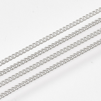 Iron Curb Chains, with Spool, Soldered, Platinum, 1.6x1.2x0.3mm, about 100yard/roll