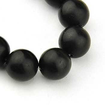 Synthetic Black Stone Beads Strands, Frosted, Round, Black, 12mm, Hole: 1.2mm, about 33pcs/strand, 15.5 inch