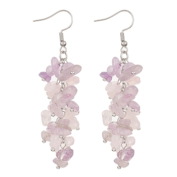 Natural Rose Quartz & Amethyst Chip Beaded Dangle Earrings, Cluster Earrings with 304 Stainless Steel Pins, 76~76.5mm