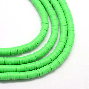 Flat Round Handmade Polymer Clay Bead Spacers, Lime, 4x1mm, Hole: 1mm, about 380~400pcs/strand, 17.7 inch
