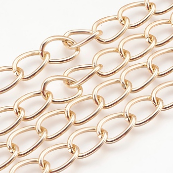 Decorative Chain Aluminium Twisted Chains Curb Chains, Unwelded, Golden, 15x10x2mm