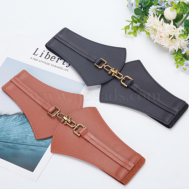 WADORN 2Pcs 2 Colors PU Leather Wide Elastic Corset Belts for Women Girl(AJEW-WR0002-10)-4