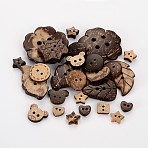 Coconut Buttons, Mixed Style, Coffee, 9~38x10~38x3~5mm, Hole: 1~4mm(COCO-X0001)