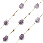 Ion Plating(IP) 304 Stainless Steel Chains, with Natural Amethyst Beaded, Real 18K Gold Plated, Soldered, with Spool, Polished, 4x2mm, about 32.81 Feet(10m)/Roll(CHS-G039-01G-03)