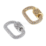 2Pcs 2 Colors Brass Micro Pave Clear Cubic Zirconia Screw Carabiner Lock Charms, for Necklaces Making, Oval, Mixed Color, 24x14.5x3~6mm, 1pc/color(KK-DC0003-90)