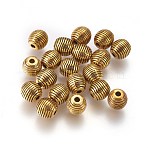 Tibetan Style Alloy Beehive Beads, Grooved Beads, Cadmium Free & Nickel Free & Lead Free, Round, Antique Golden, 6mm(PALLOY-6662-AG-NR)