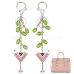 2Pcs Alloy Rhinestone Wine Glass Charm with K9 Glass Bead Keychains, Wine Glass, with Iron Key Rings and Lobster Claw Clasps, Platinum, 145mm(KEYC-OC00010)
