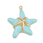 304 Stainless Steel Enamel Pendants, with Rhinestone, Golden, Starfish Charms, 22x20x4mm, Hole: 1.3mm(SA-CBA8E58-03A-G)