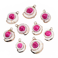 Shell Pendants, with Golden Plated Brass Edge and Loop, Dyed, Deep Pink, 22~27x15.5~21x7~12mm, Hole: 2mm(SSHEL-S262-38)
