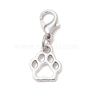 10Pcs Dog Paw Print Tibetan Style Alloy Pendant Decorations, Lobster Claw Clasps Charms for Bag Ornaments, Antique Silver & Platinum, 27mm(HJEW-JM02575)