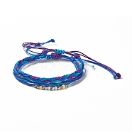 3Pcs 3 Style Plastic Braided Bead Bracelets Set, Waxed Polyester Cord Adjustable Bracelets for Women, Blue, Inner Diameter: 1/2~4-1/8 inch(1.3~10.3cm), 1Pc/style(BJEW-B065-10B)