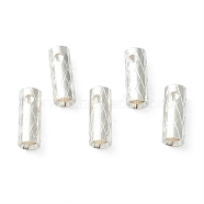 Brass Tube Beads, Long-Lasting Plated, Textured Tube, 925 Sterling Silver Plated, 12x5mm, Hole: 3mm and 0.9mm(KK-Y003-75S)