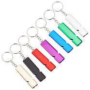 7Pcs 7 Colors Aluminum Alloy Double Frequency Whistles, with Keychain, for Coaches, Referees, Outdoor Survival Tool, Mixed Color, 100mm, Pendant: 60x15mm, 1pc/color(AJEW-GO0001-17)