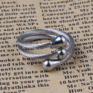 Wrap Style 304 Stainless Steel Rings, with Movable Round Beads, Stainless Steel Color, Size 7, 17mm(RJEW-L068-01C)
