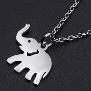 201 Stainless Steel Pendant Necklaces, with Cable Chains and Lobster Claw Clasps, Elephant, Stainless Steel Color, 15.74 inch(40cm), 1.5mm(NJEW-S105-JN552-40-1)