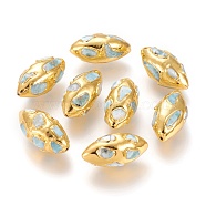 Golden Plated Brass Beads, with Natural Larimar Chips, Olive, 32x16.5x15.5~17mm, Hole: 1mm(X-G-P439-A01)