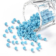 8/0 Glass Seed Beads, Opaque Colours Seed, Small Craft Beads for DIY Jewelry Making, Round, Round Hole, Light Sky Blue, 8/0, 3mm, Hole: 1mm, about 1111pcs/50g, 50g/bag, 18bags/2pounds(SEED-US0003-3mm-43)