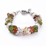 Christmas Beaded Bracelets, with Natural Gemstone & Pearl Beads, Alloy Findings and Brass Spring Ring Clasps, Candy Cane, 7-7/8 inch(20cm)(BJEW-JB05299)