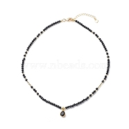 Cubic Zirconia Teardrop Pendant Necklace with Natural Black Agate Beaded Chains, Gemstone Jewelry for Women, Black, 16.06 inch(40.8cm)(NJEW-JN04121-04)
