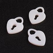 Natural White Shell Mother of Pearl Shell Charms, Padlock, 14.5x11x1.5mm, Hole: 4mm(SSHEL-G014-61A)
