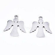 201 Stainless Steel Charms, Laser Cut, Angel, Stainless Steel Color, 16x15x1mm, Hole: 1.4mm(STAS-T044-214P)