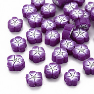 Handmade Polymer Clay Beads, Flower, Purple, 9~10x9~10x4~5mm, Hole: 1.2mm(X-CLAY-N011-007E)