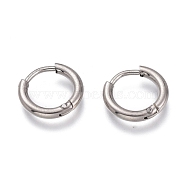 201 Stainless Steel Huggie Hoop Earrings, with 304 Stainless Steel Pin, Hypoallergenic Earrings, Ring, Stainless Steel Color, 12x2mm, 12 Gauge, Pin: 0.8mm(EJEW-O095-05-19)