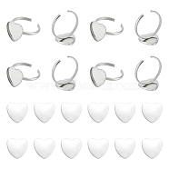 DIY Blank Heart Cuff Ring Making Kit, Including 304 Stainless Steel Bezel Cup Ring Settings, Glass Cabochons, Stainless Steel Color, 40Pcs/box(FIND-UN0002-92)