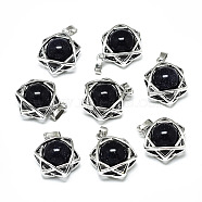 Synthetic Blue Goldstone Pendants, with Platinum Plated Brass Findings, Star of David, 19x15x10.5mm, Hole: 2.5x4.5mm(G-R485-01I)