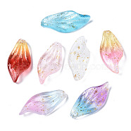 Transparent Glass Pendants, Leaf, Mixed Color, 30x14x3.5mm, Hole: 1mm(GGLA-S054-016)