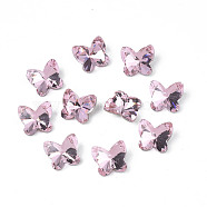 Pointed Back Glass Rhinestone Cabochons, Nail Art Decoration Accessories, Faceted, Butterfly, Pink, 9x10x5mm, about 500pcs/bag(MRMJ-N027-008-B01)