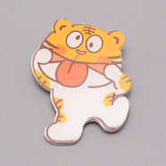 Tiger Grimacing Chinese Zodiac Acrylic Brooch, Lapel Pin for Chinese Tiger New Year Gift, White, Orange, 41.5x31x7mm(JEWB-WH0022-06)
