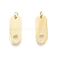 Ion Plating(IP) 304 Stainless Steel Pendants, with Jump Ring, Oval with Word Smile & Heart, Real 14K Gold Plated, 18x7x1mm, Jump Ring: 4x0.5mm, Inner Diameter: 2.5mm(STAS-T060-34G)