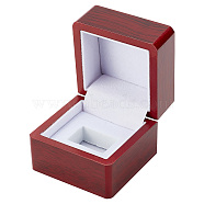 1 Slot Square Wooden Championship Ring Display Box, Jewelry Storage Gift Case for Single Ring, Dark Red, Fit for 31x19mm Ring, 6.6x6.6x5.6cm(CON-WH0085-59)