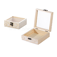 Wooden Storage Boxes, with Clear Glass Flip Cover & Iron Clasp, Square, PapayaWhip, 12x12x5cm(WOCR-PW0001-049A-02)