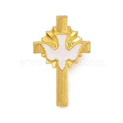 Cross with White Dove Enamel Pin, Alloy Badge Brooches for Backpack Clothes , Golden, 25.5x16mm(JEWB-K025-01G)