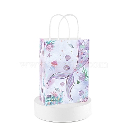 Mermaid Tail Printed Paper Gift Tote Bags with Handles, Shopping Bags, Rectangle, Lilac, 15x8x21cm(PW-WG3B04C-02)