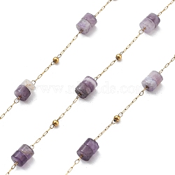 Ion Plating(IP) 304 Stainless Steel Chains, with Natural Amethyst Beaded, Real 18K Gold Plated, Soldered, with Spool, Polished, 4x2mm, about 32.81 Feet(10m)/Roll(CHS-G039-01G-03)