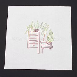 DIY Embroidery Fabric with Eliminable Pattern, Embroidery Cloth, Square, Plants Pattern, 28x27.6x0.05cm(DIY-P032-B02)