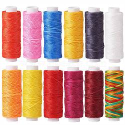 12Rolls 12 Colors Waxed Polyester Cord, Flat, Mixed Color, 0.8mm, about 32.8 yards(30m)/roll, 1roll/color(YC-SZ0001-03A)